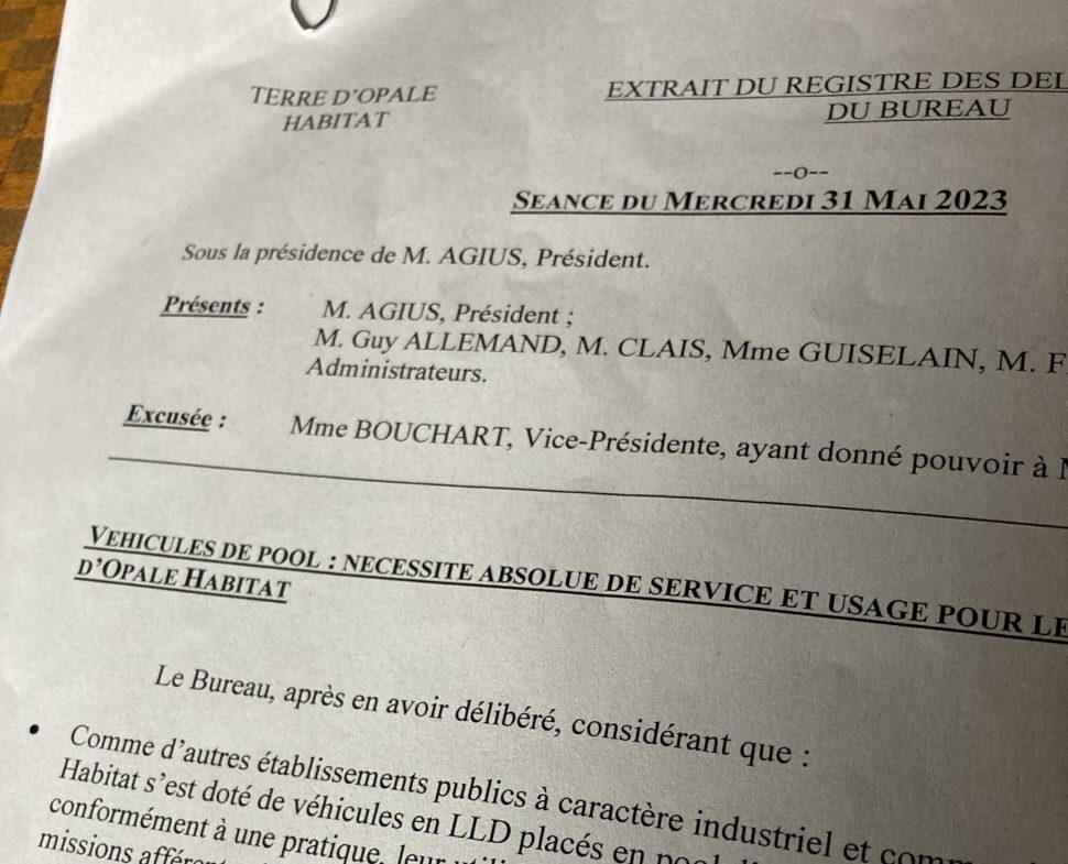 Extrait du registre des délibérations du bureau de Terre d'Opale Habitat du 31 mai 2023