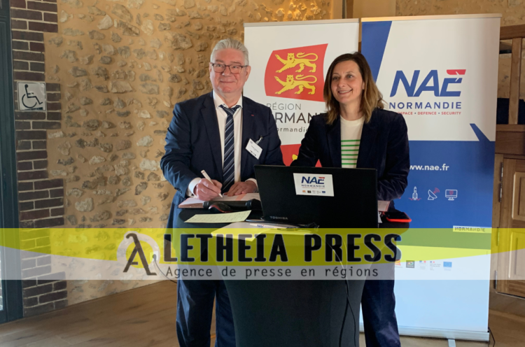 Philippe Eudeline et Sophie Gaugain, ce 5 avril à Ménilles, à l’occasion de la signature du contrat de filière pour la période 2023-2025. (© Aletheia Press  / L. Brémont)